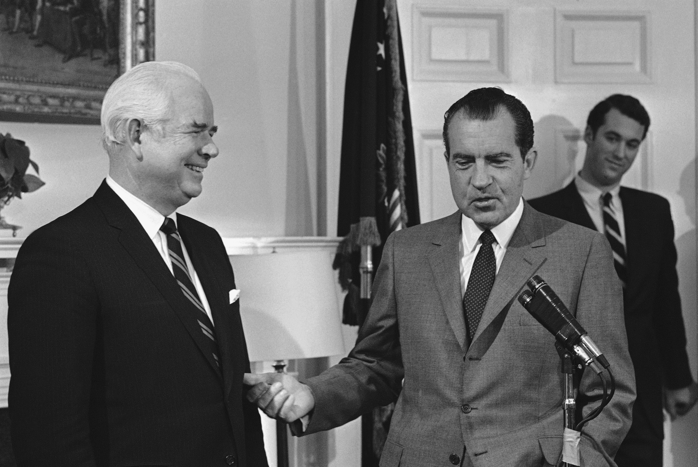Donald Kendall standing beside President Richard Nixon at the White House in 1969
