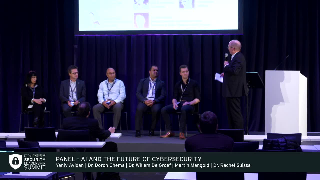 Doron Chema and fellow panelists onstage at the Cybersecurity Leadership Summit 2018