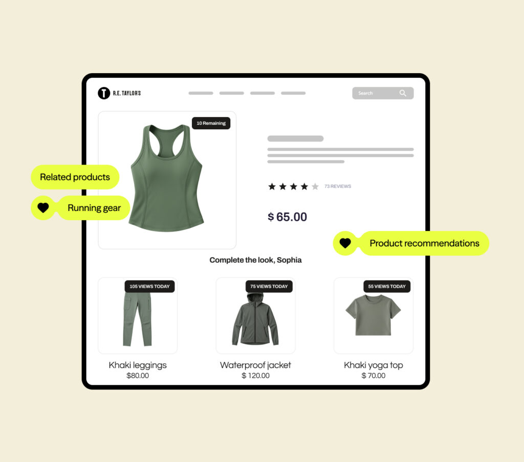 Dotdigital product illustration showing related running clothing on a personalized shop page
