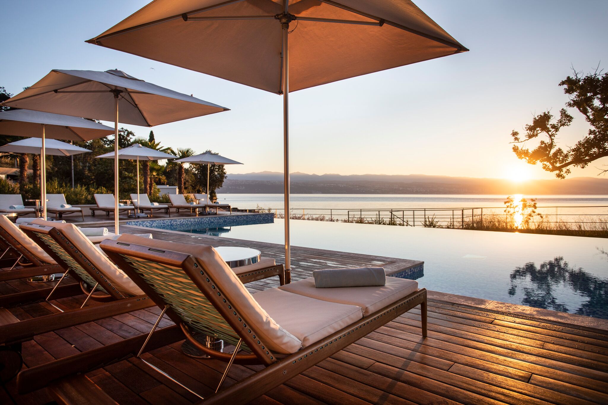 Tuuci Bay Master parasols shading an outdoor terrace at Ikador in Croatia
