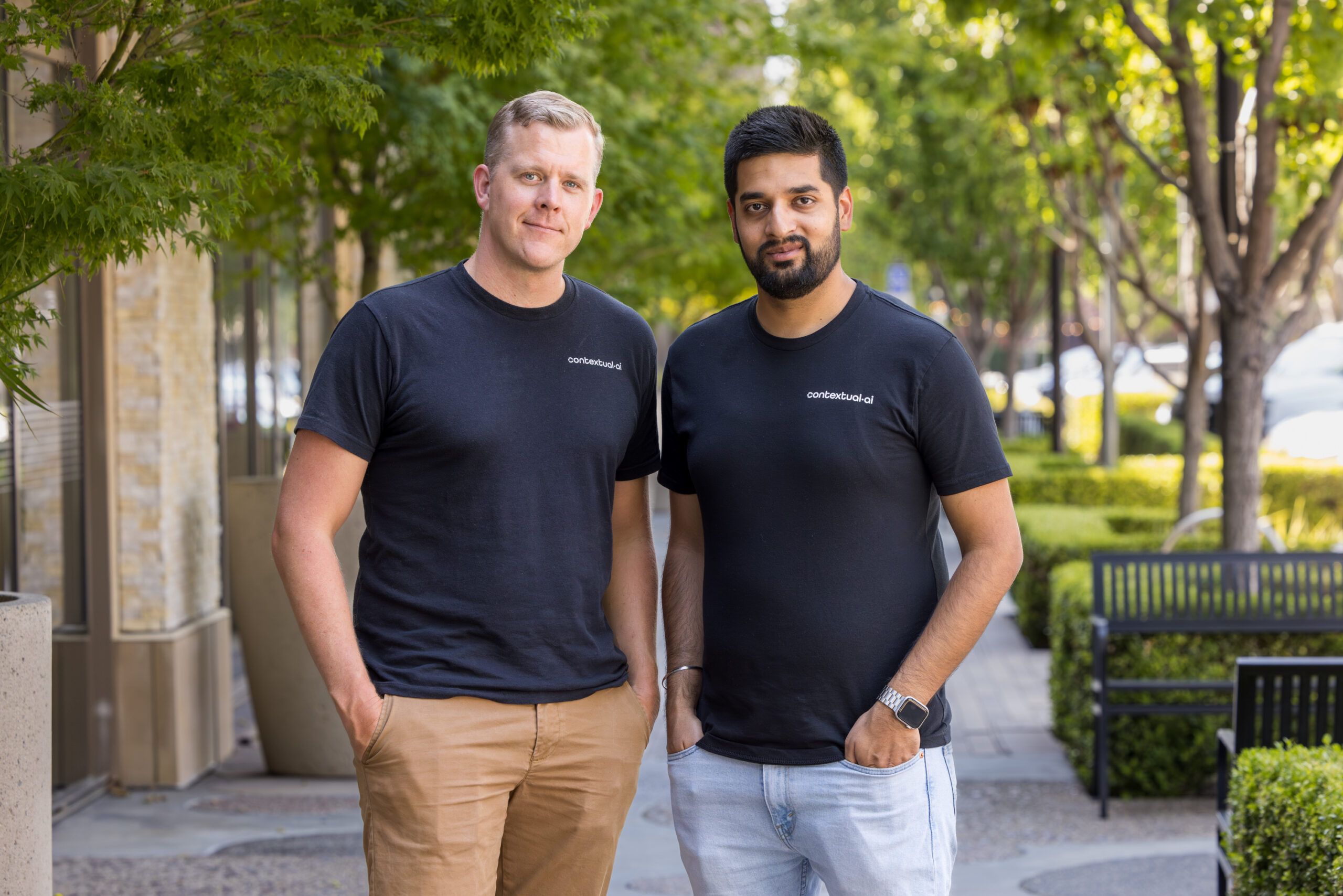 Douwe Kiela on the left and Contextual AI co-founder Amanpreet Singh on the right, standing outdoors