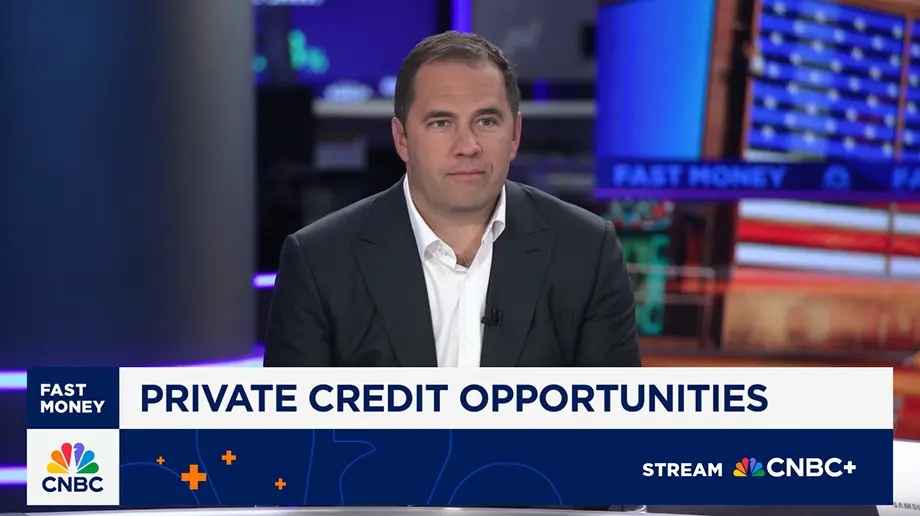 Drew McKnight discussing private credit in the CNBC Fast Money studio