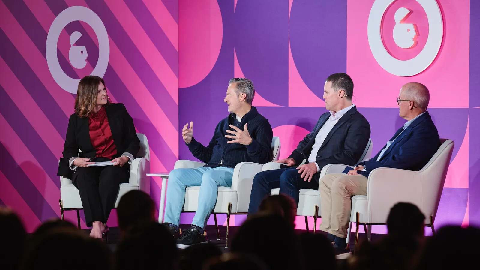 Drew Panayiotou speaking with fellow executives during a panel at Advertising Week New York in October 2025
