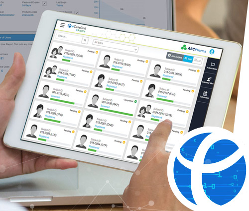 DSG marketing image showing an eCaseLink participant dashboard on a tablet