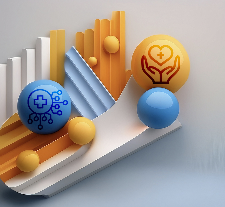 SS&C illustration of healthcare symbols and connected geometric forms