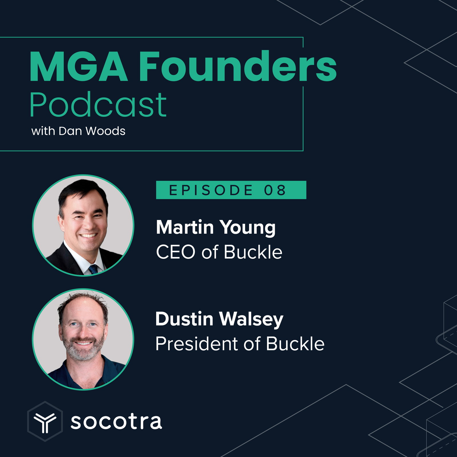 Podcast artwork showing Martin Young and Dustin Walsey for a 2022 MGA Founders episode