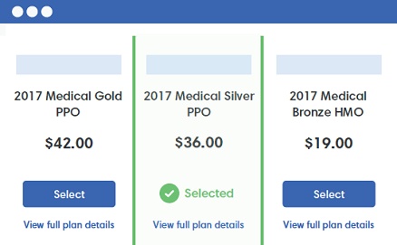 Historical Ease employee interface showing benefit plan comparisons