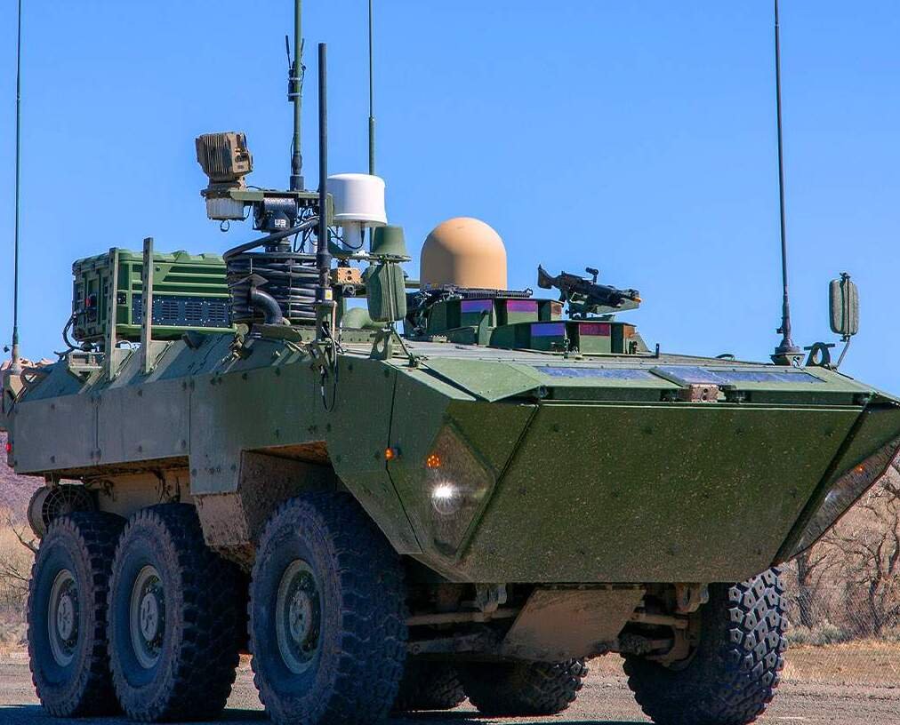 Armored wheeled vehicle with mounted equipment in Easy Aerial’s mobile-operations imagery