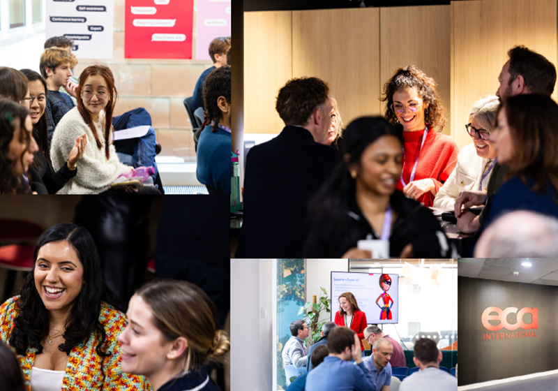 Montage from ECA’s careers page showing colleagues talking and taking part in group sessions