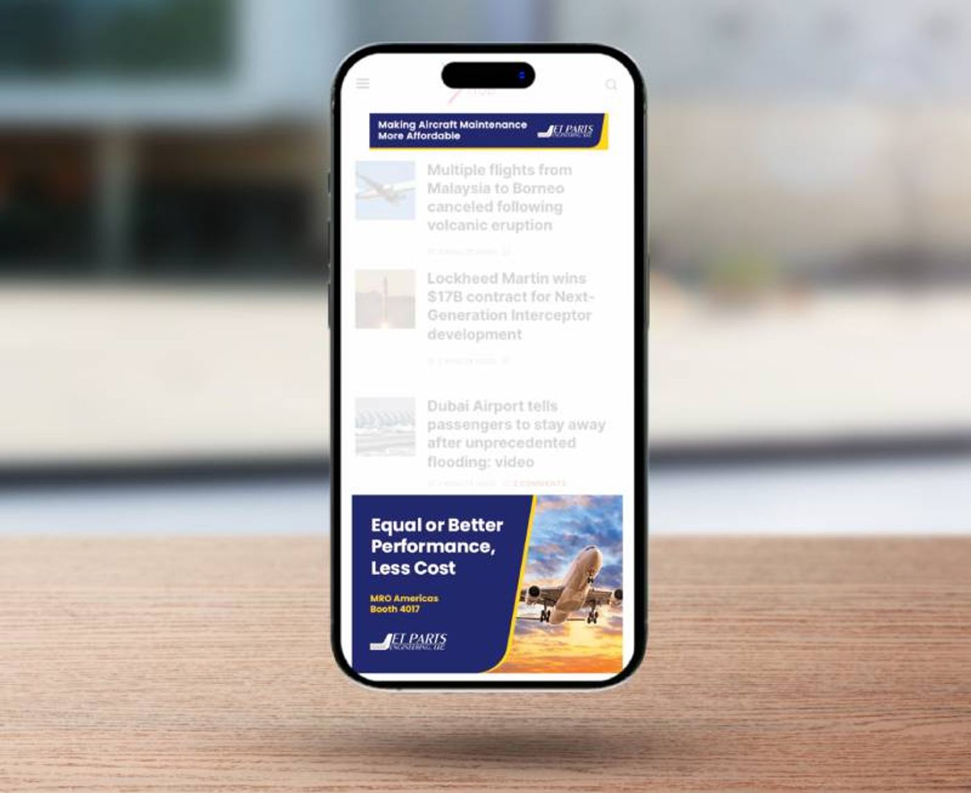 A Jet Parts Engineering digital advertisement displayed on a phone