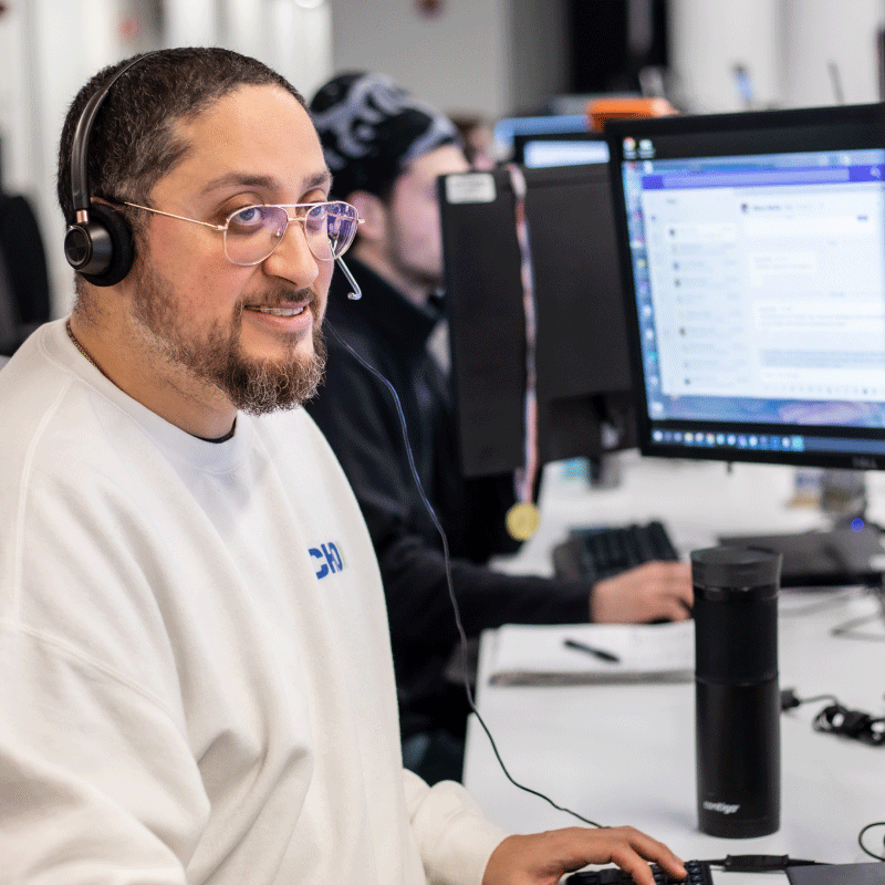 Echo customer service marketing photograph of a representative wearing a headset