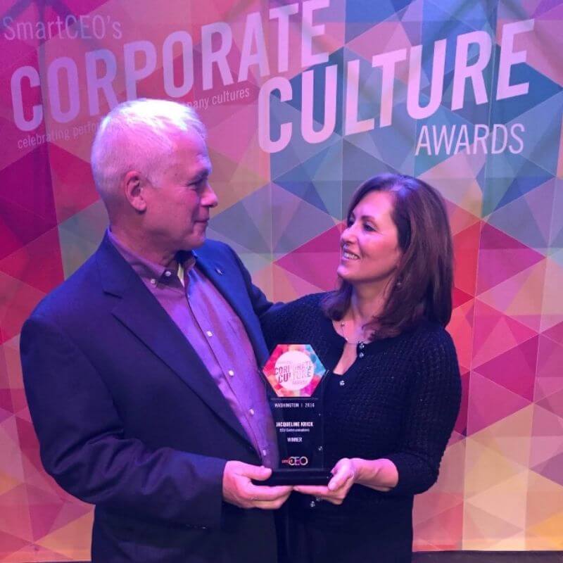Jackie and Ken Krick receiving a corporate culture award in 2016