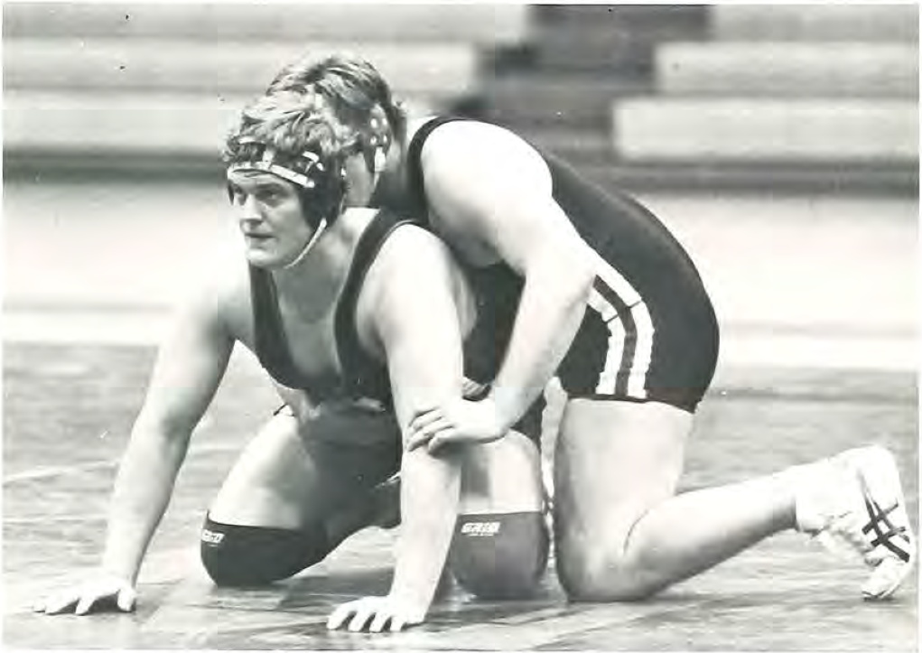 Ed Pesicka wrestling at Muskingum, reproduced from the university’s 1987 yearbook