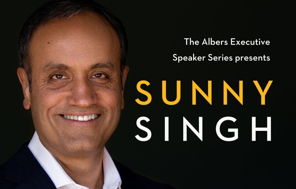 Sunny Singh pictured in a Seattle University Albers Executive Speaker Series announcement