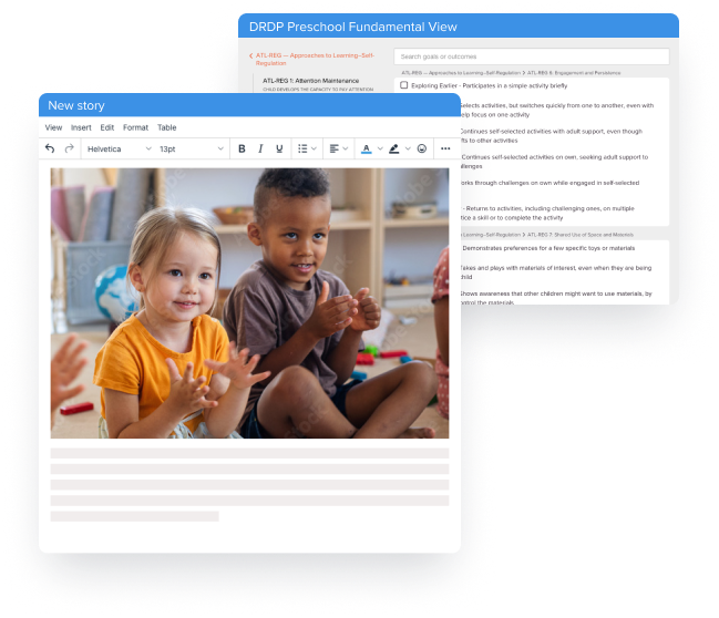 Educa’s story editor shown on desktop and mobile screens