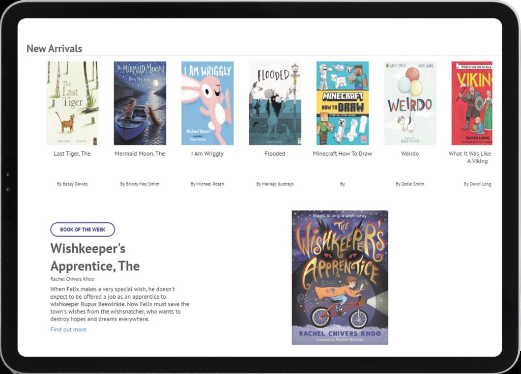 Reading Cloud product illustration showing new book arrivals and a book-of-the-week recommendation