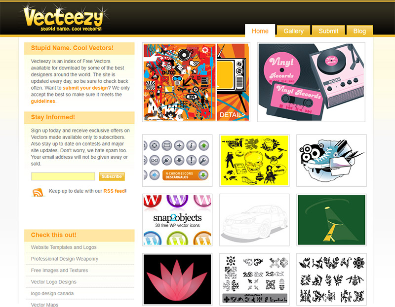 Historical screenshot of Vecteezy in 2007, showing a gallery of vector illustrations