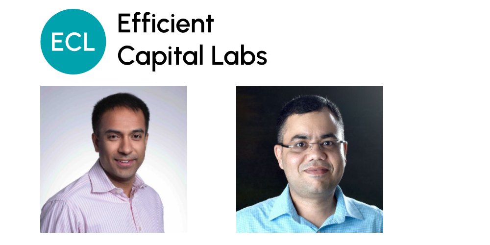 Efficient Capital Labs founders Kaustav Das and Manish Arora beneath the company logo