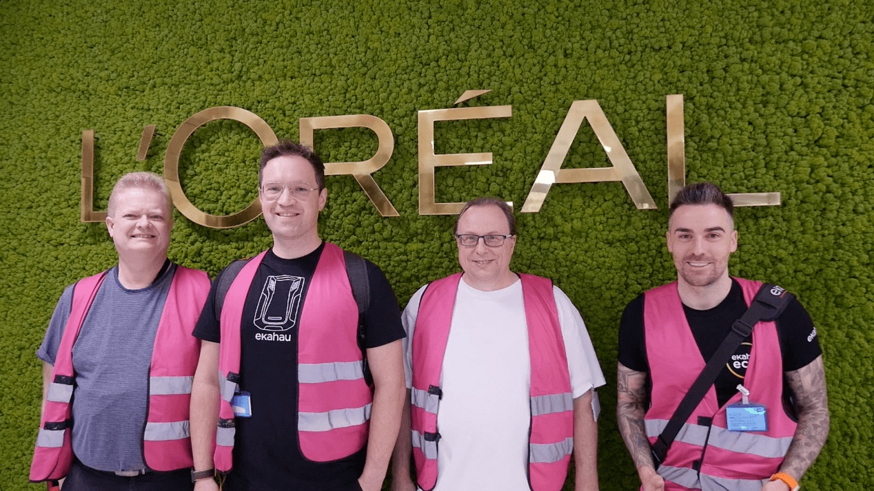 Team photographed for Ekahau’s L’Oréal warehouse wireless-network case study