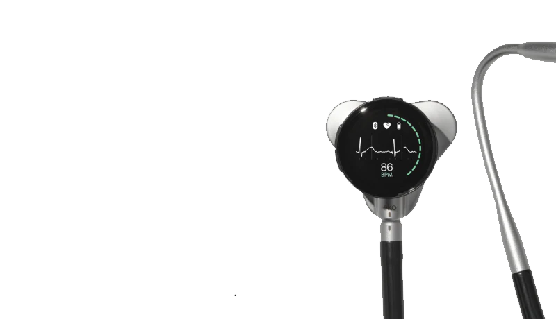 Eko CORE 500 digital stethoscope with ECG waveform on its display