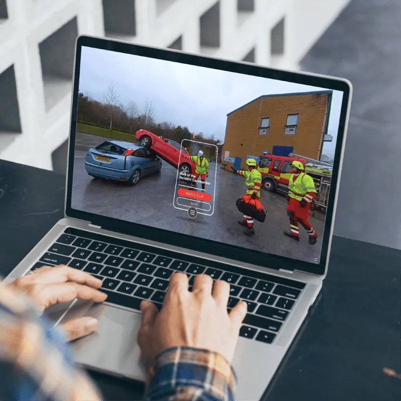 CenarioVR product image showing an emergency response simulation on a laptop