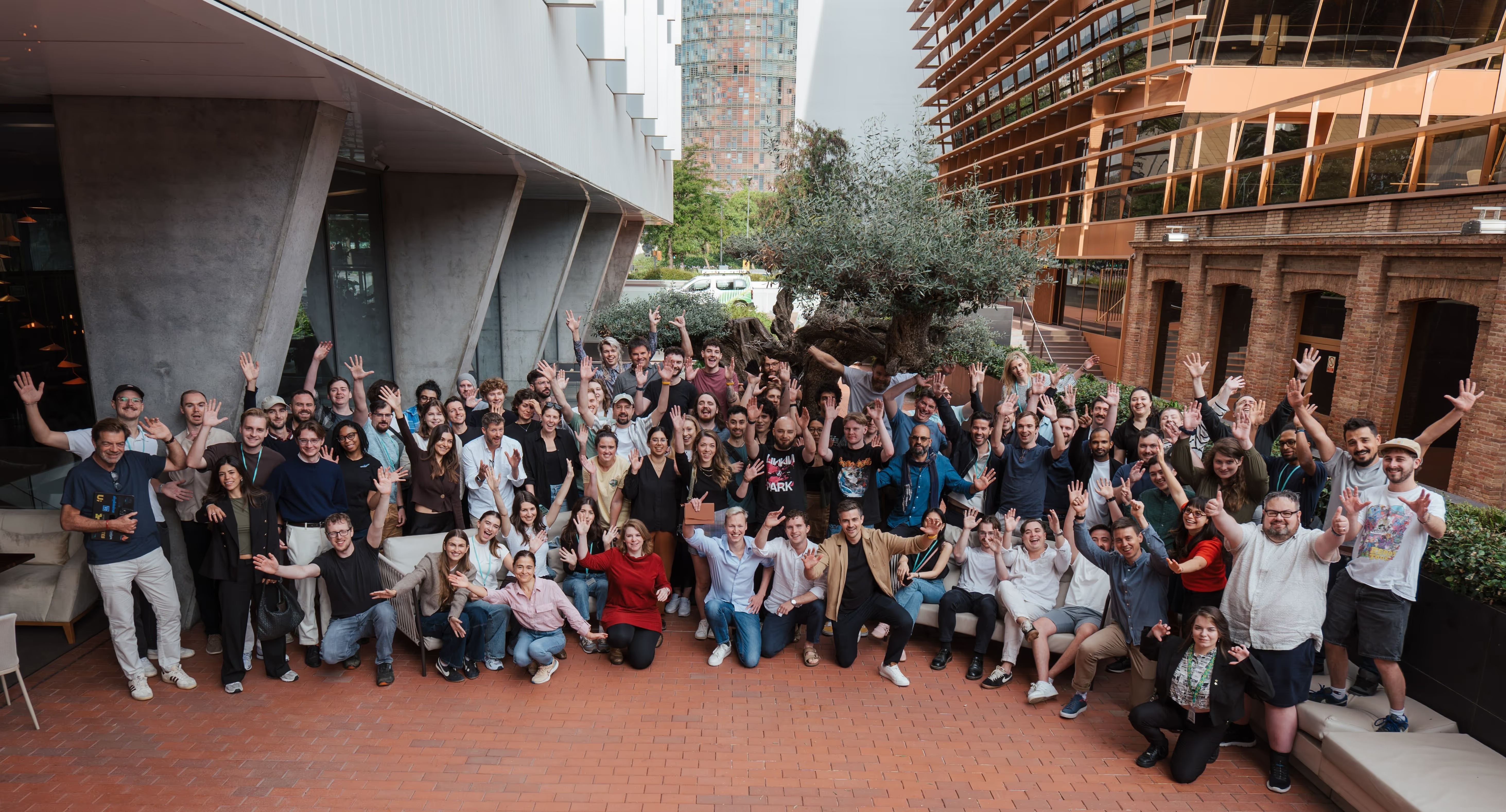 Electrify colleagues gathered outdoors during their 2025 Barcelona offsite