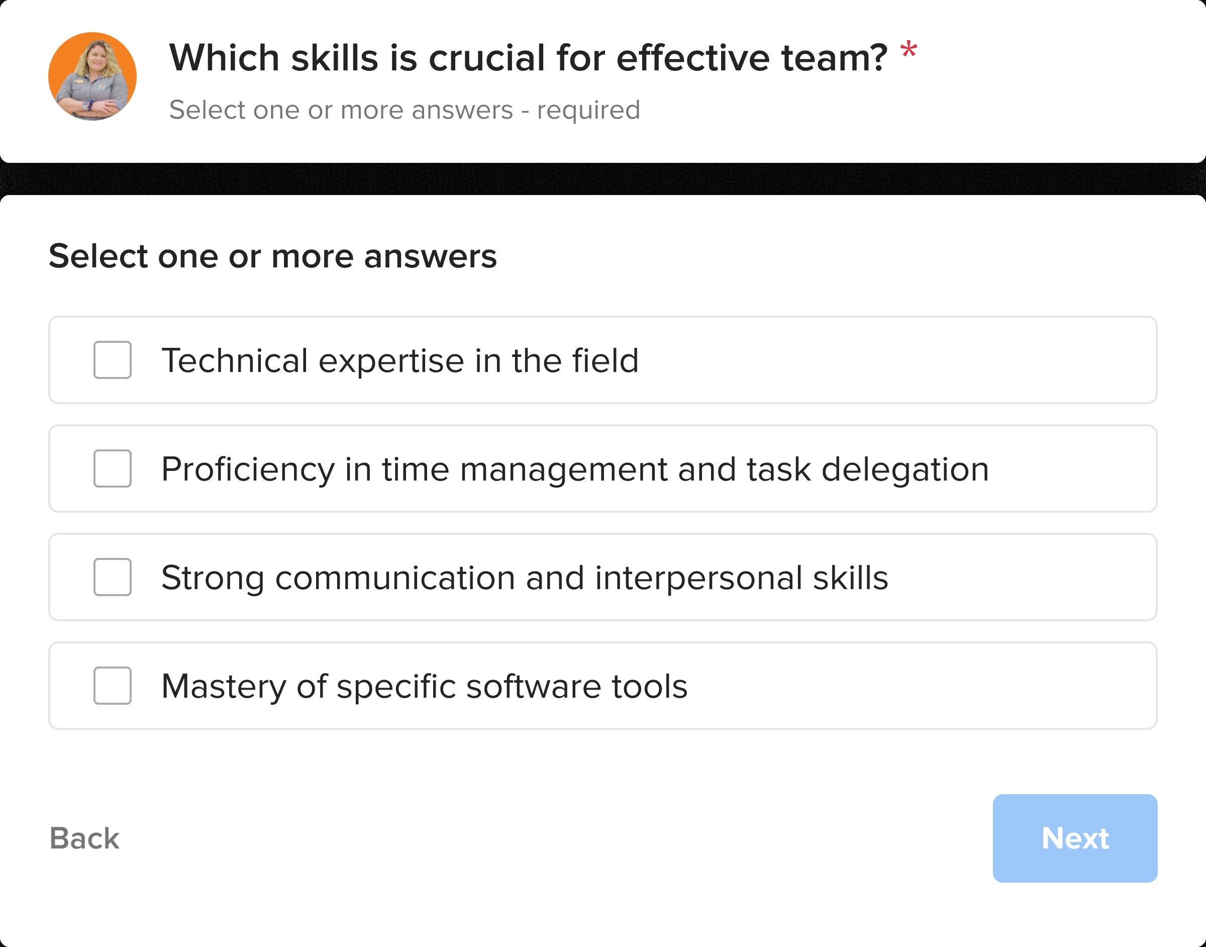myInterview redesign with familiar checkboxes and more explicit selection controls