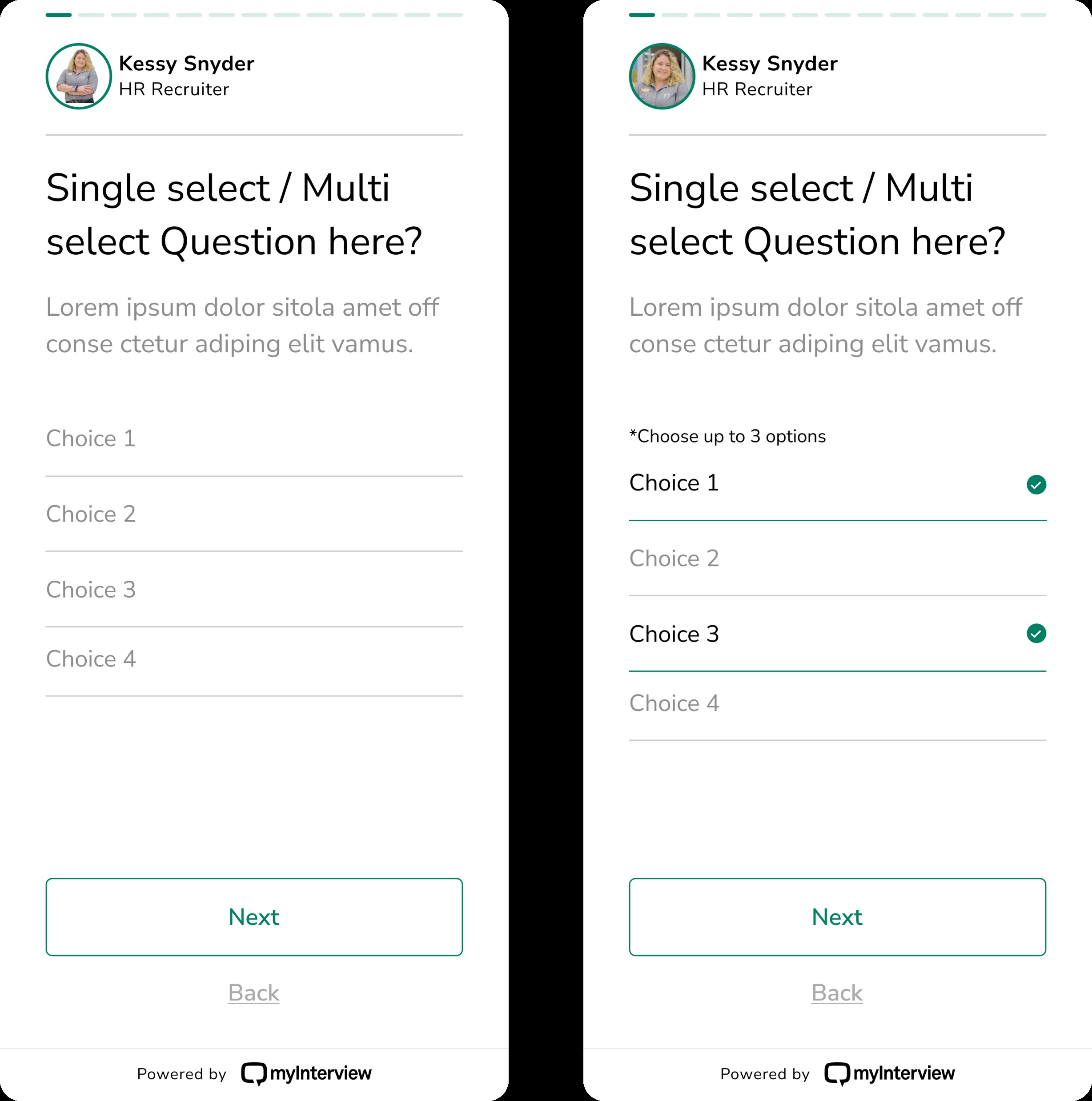 myInterview selection screen before redesign, showing ambiguous underlined choices
