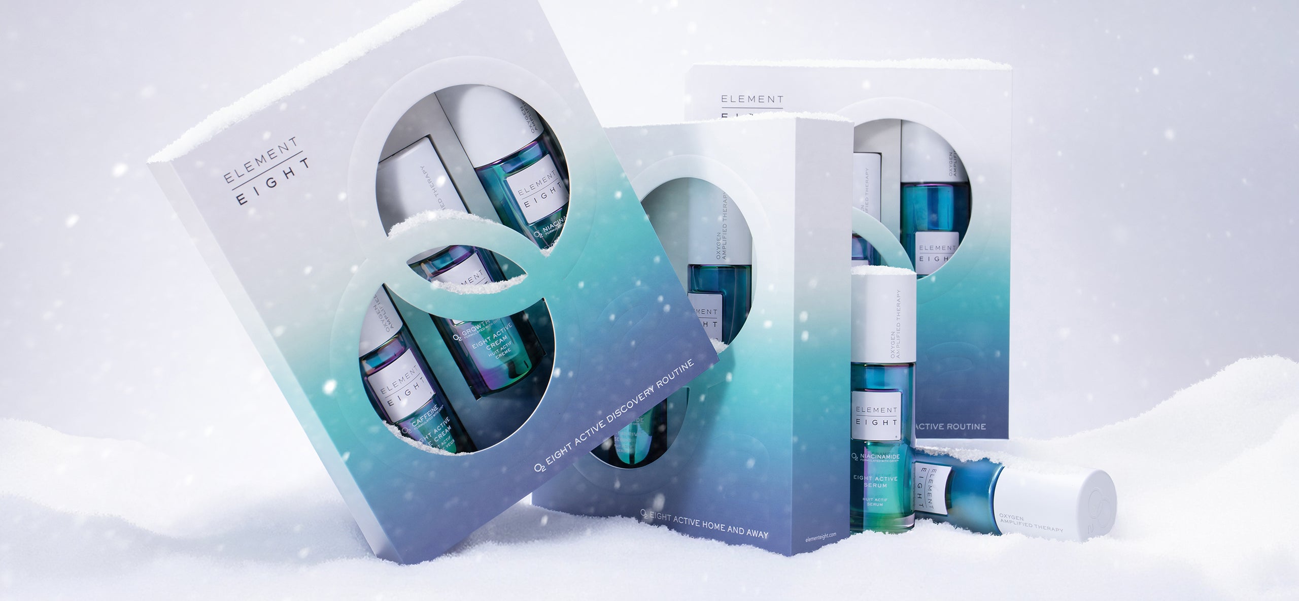 Element Eight skincare products arranged in a campaign still