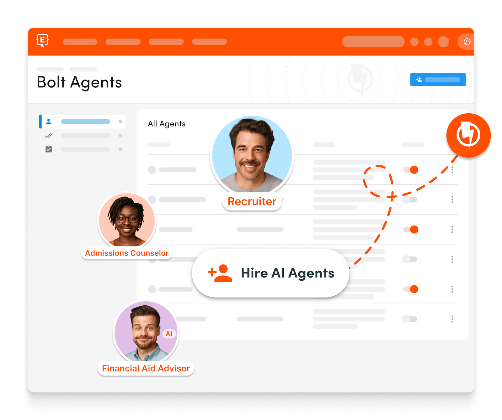 Element451 graphic presenting Bolt AI agents for higher education