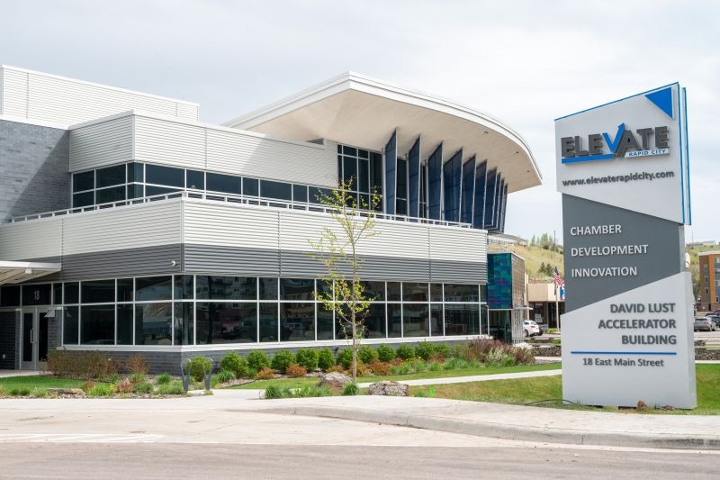 The David Lust Accelerator Building and its sign at 18 East Main Street