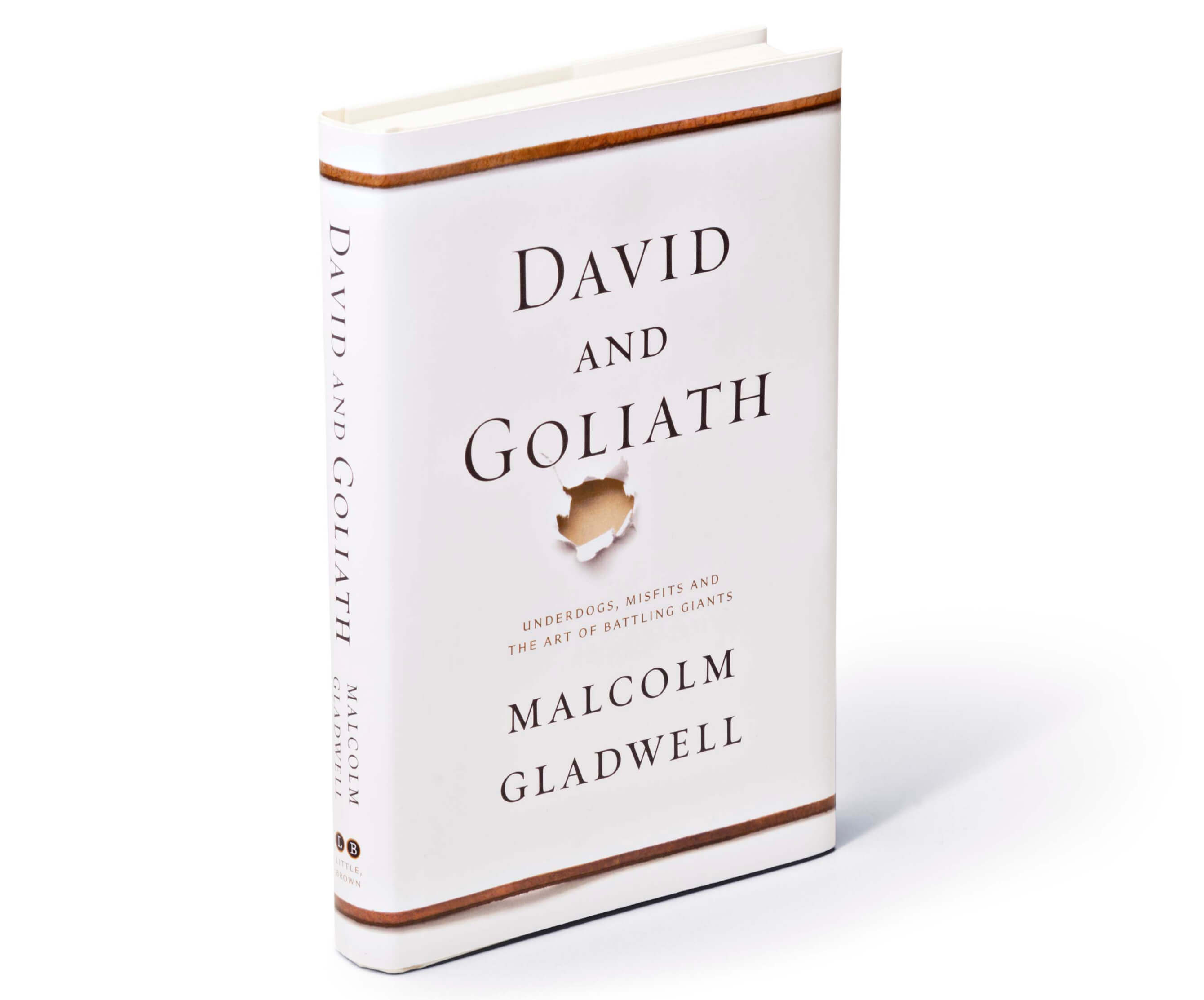 Elixir’s David and Goliath book cover with a simulated tear in the white surface