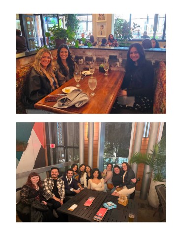 Two candid photographs of CertifID colleagues gathering over meals during Progress 2026 in Austin