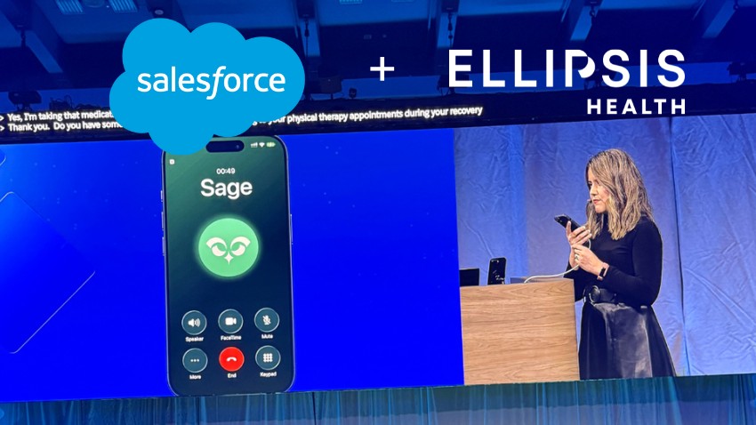 A Sage phone call demonstrated during a Salesforce Health Cloud keynote at Dreamforce 2025