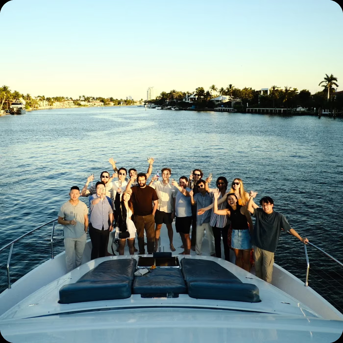 Ellipsis Labs team members gathered on a boat in a photograph from its careers page
