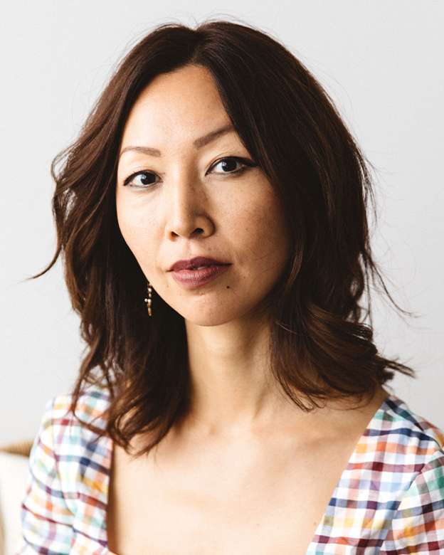 Ellis Brooklyn founder Bee Shapiro in a multicolored plaid top