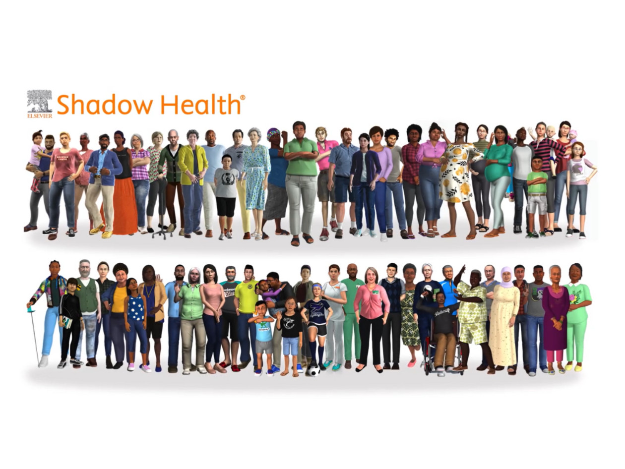 Shadow Health’s illustrated population of digital patients of different ages and backgrounds