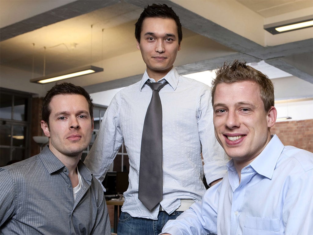 Mendeley co-founders Paul Foeckler, Victor Henning and Jan Reichelt together in an office