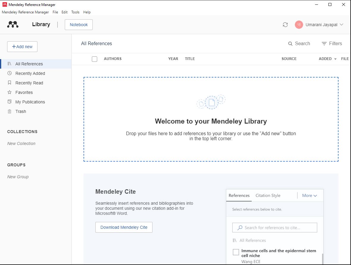 Mendeley Reference Manager library interface