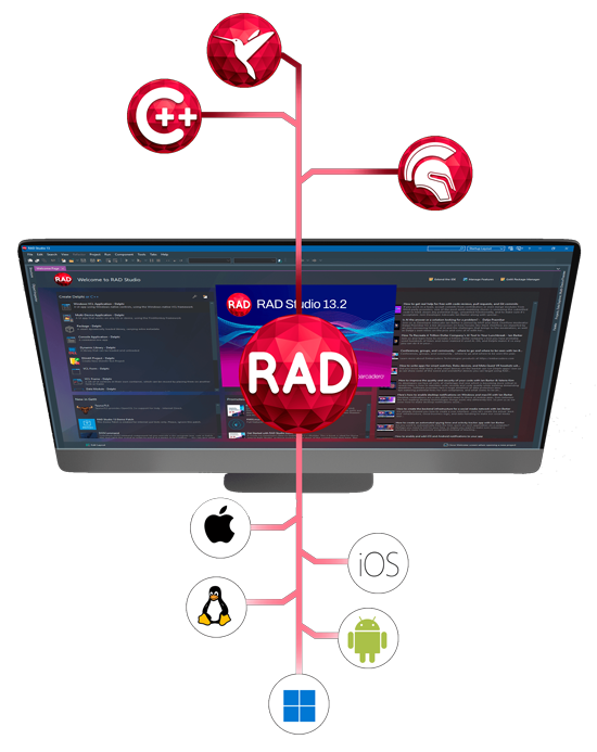 Embarcadero product image showing the RAD Studio development environment