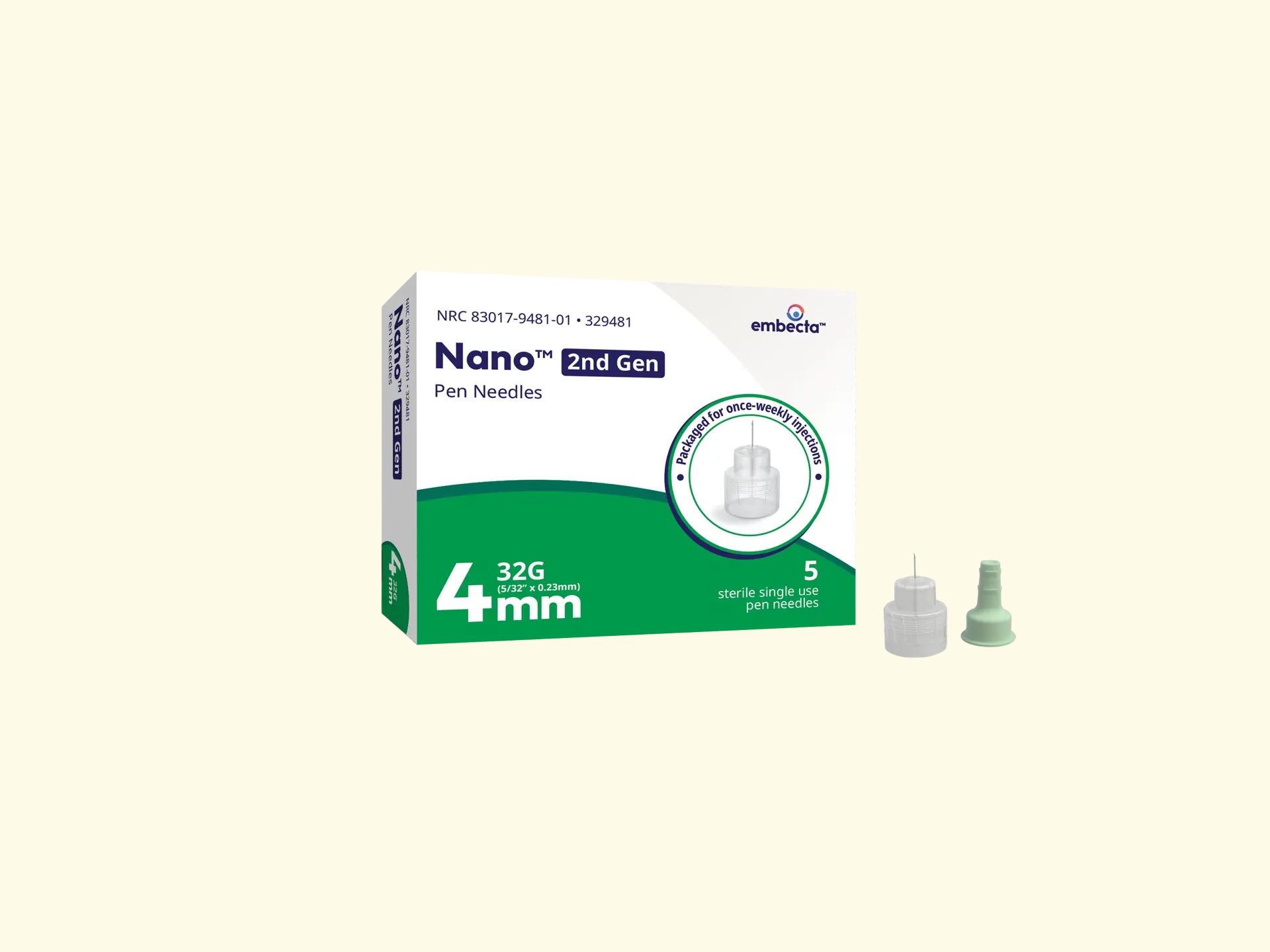 Nano 2nd Gen four-millimeter pen needles in a five-count pack
