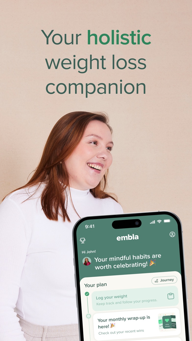 Official Embla app screen showing the mobile weight-care experience