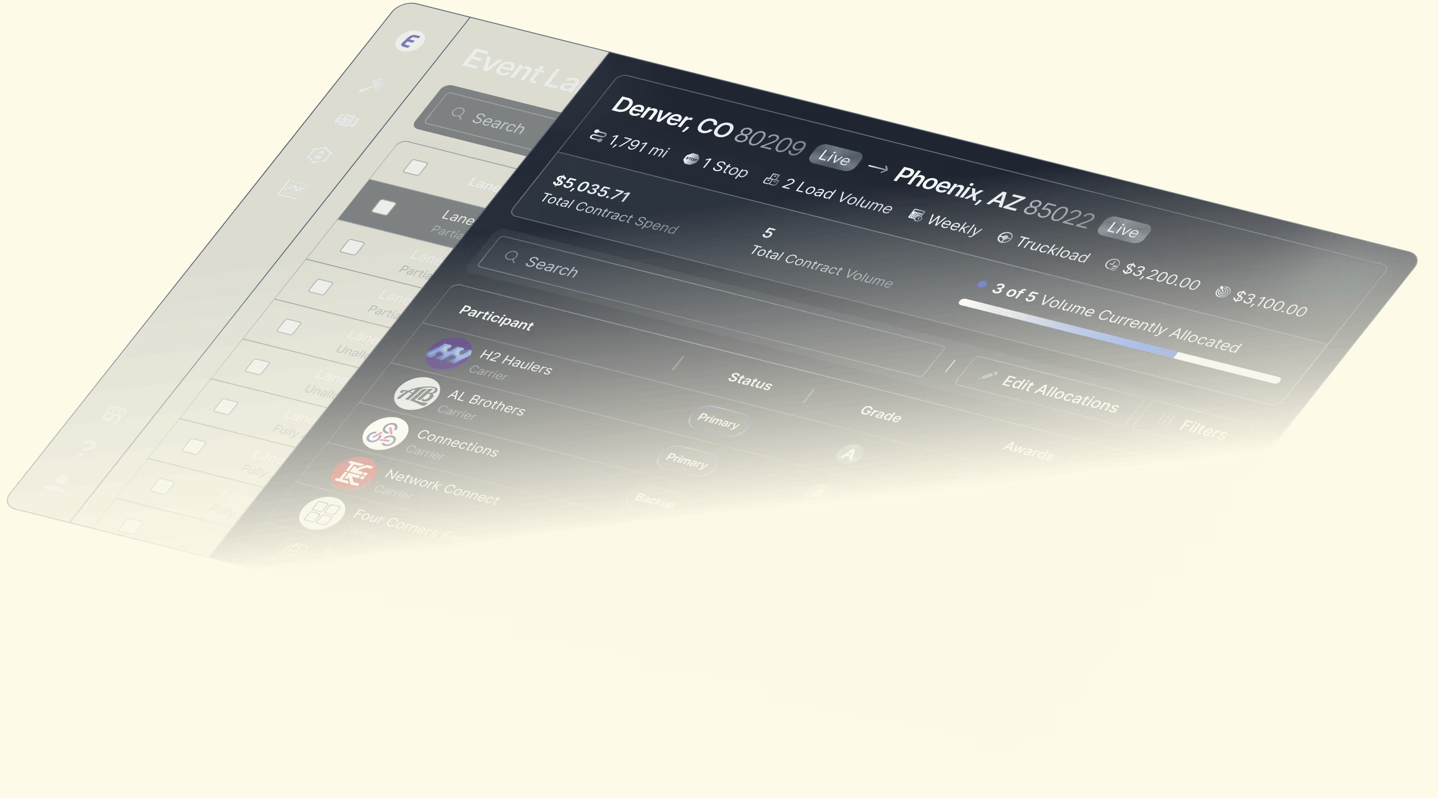 Emerge product illustration showing the ProcureOS freight procurement interface