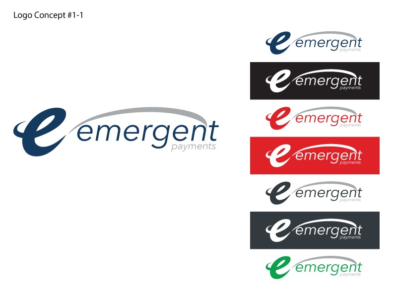 Emergent Payments branding concepts with several variations of the company wordmark