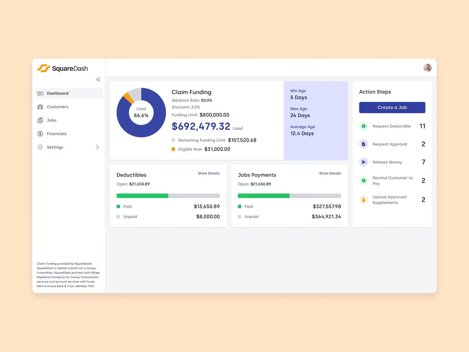 SquareDash product interface shown in Emerline’s published case study