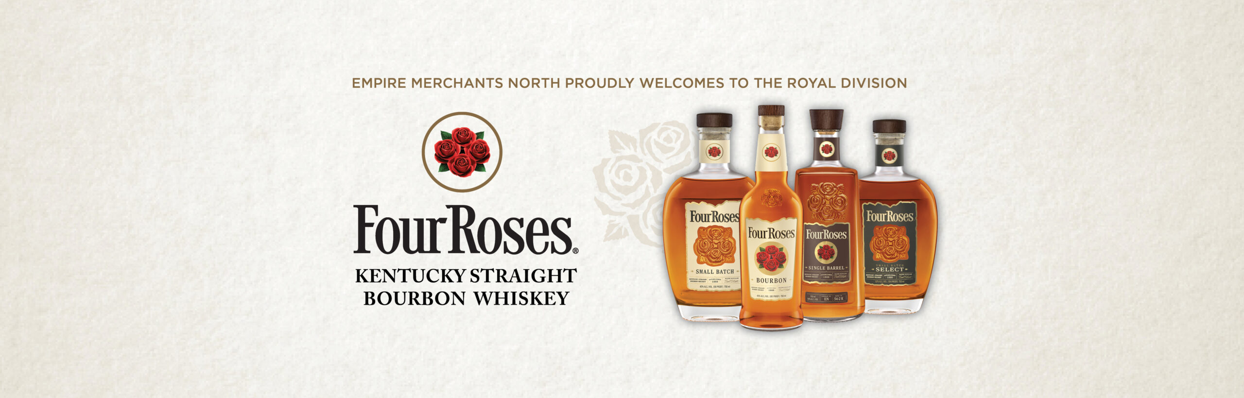 Four Roses bourbon bottles in Empire Merchants North’s Royal Division promotion