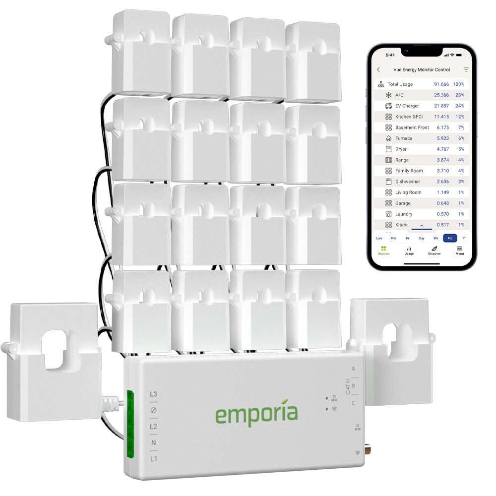 Emporia Vue home energy monitor with current sensor clamps