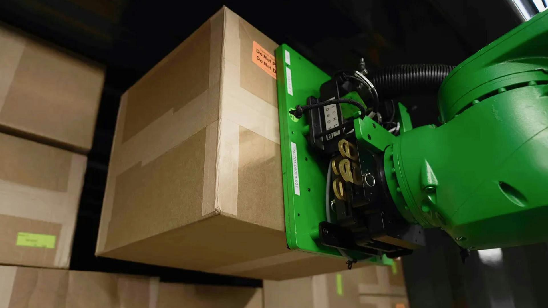Pickle Robot warehouse automation scene featured in Encord's customer story