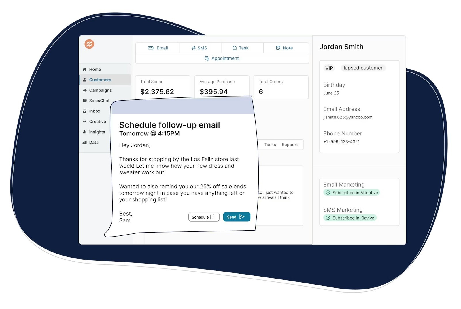 Endear product illustration showing its retail customer relationship management interface