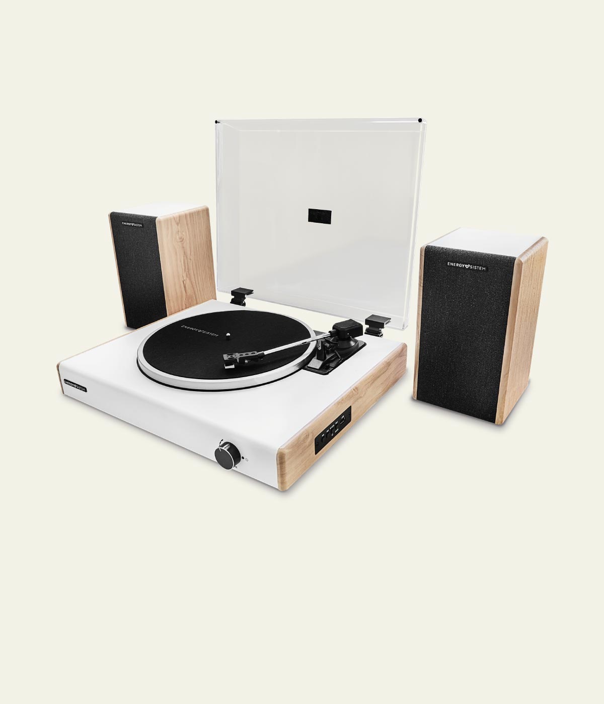 Energy Sistem Wood Spin turntable in a bright lifestyle setting